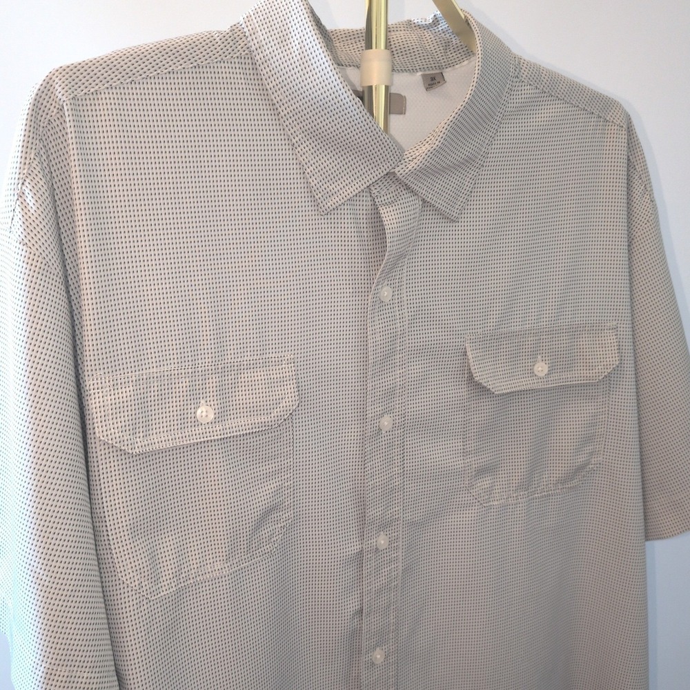 Kenneth Cole Reaction Button Down Men 3X White Blue Grid Stretch Short Sleeve - Picture 3 of 10